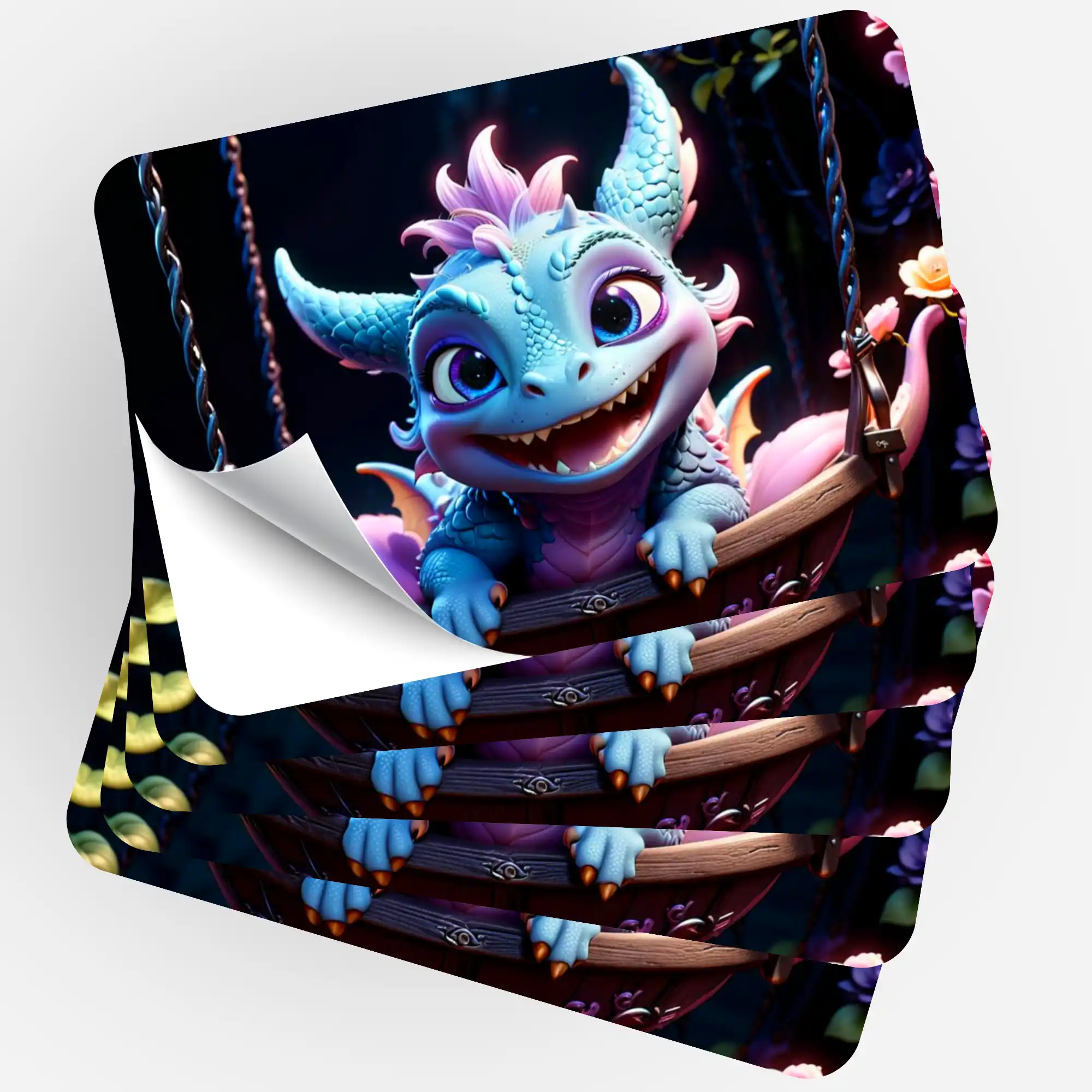 Aufkleber 5er-Set - Blue Flatter Dragon