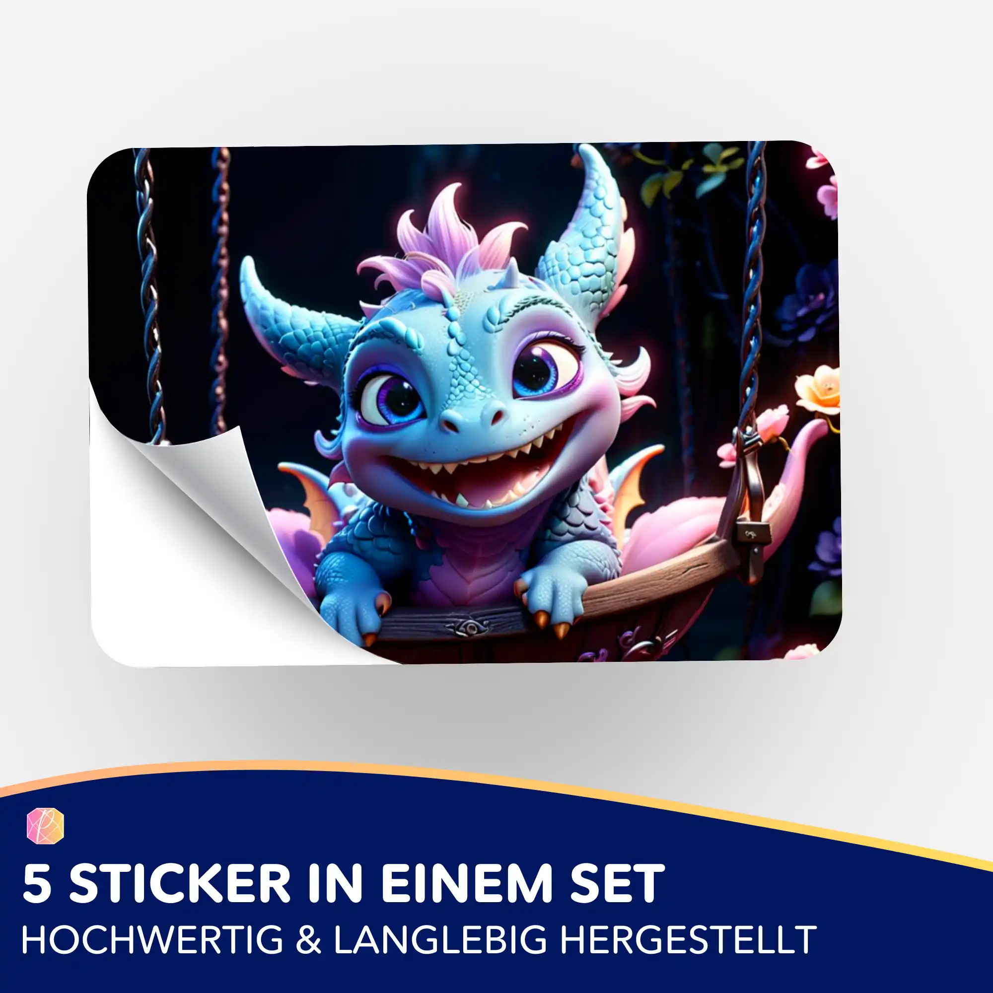 Aufkleber 5er-Set - Blue Flatter Dragon - Image 2