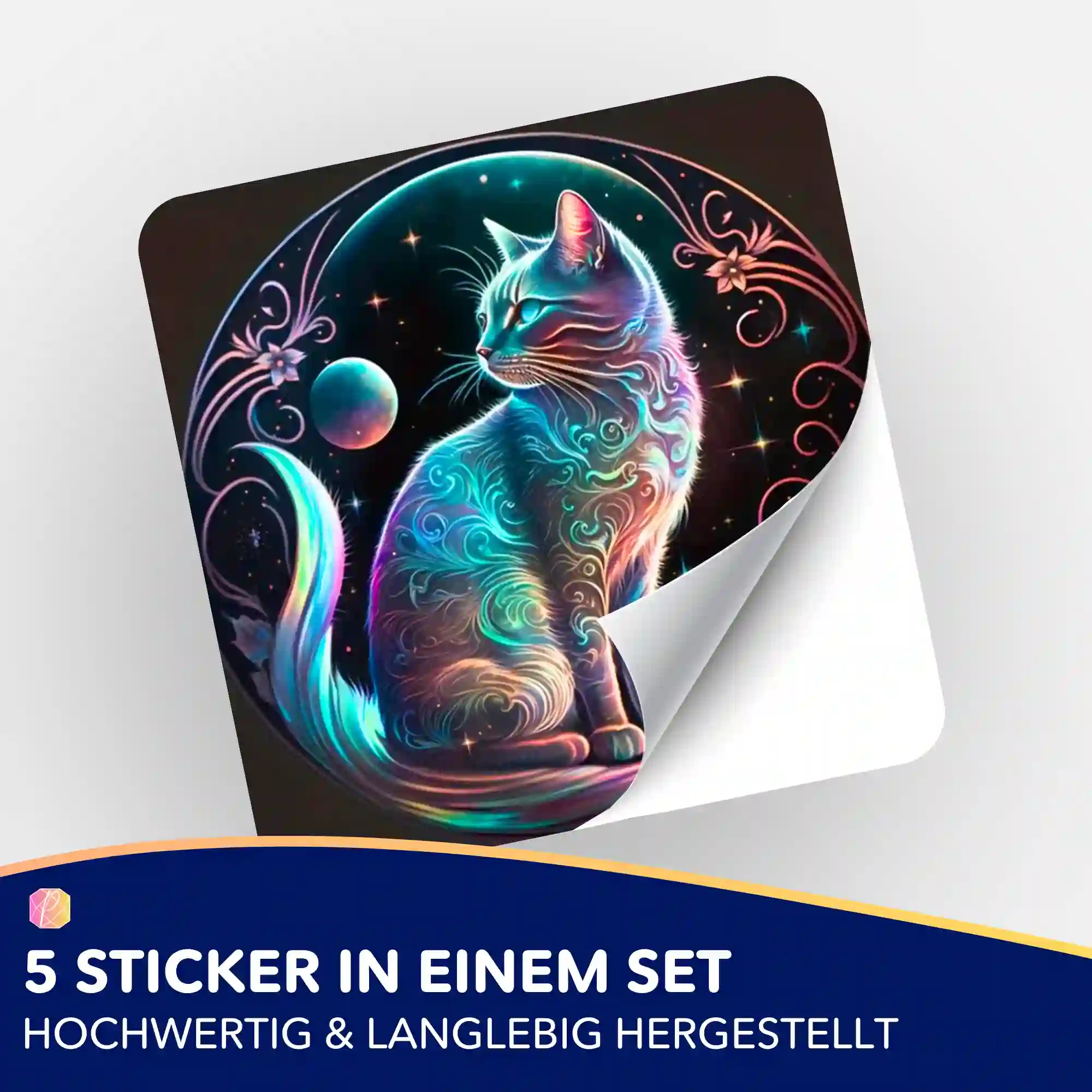 Aufkleber 5er-Set - Cat on the Moon - Image 2