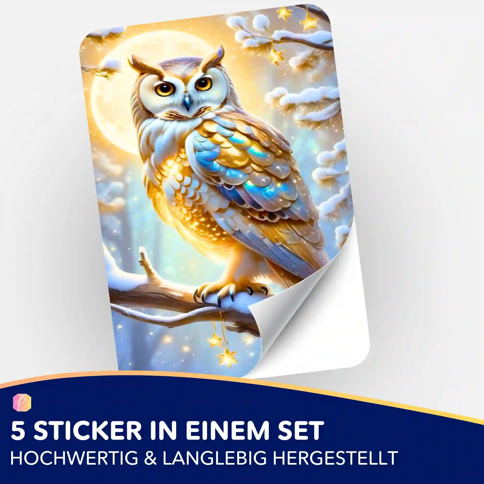 Aufkleber 5er-Set - Goldene Schneeeule - Image 2