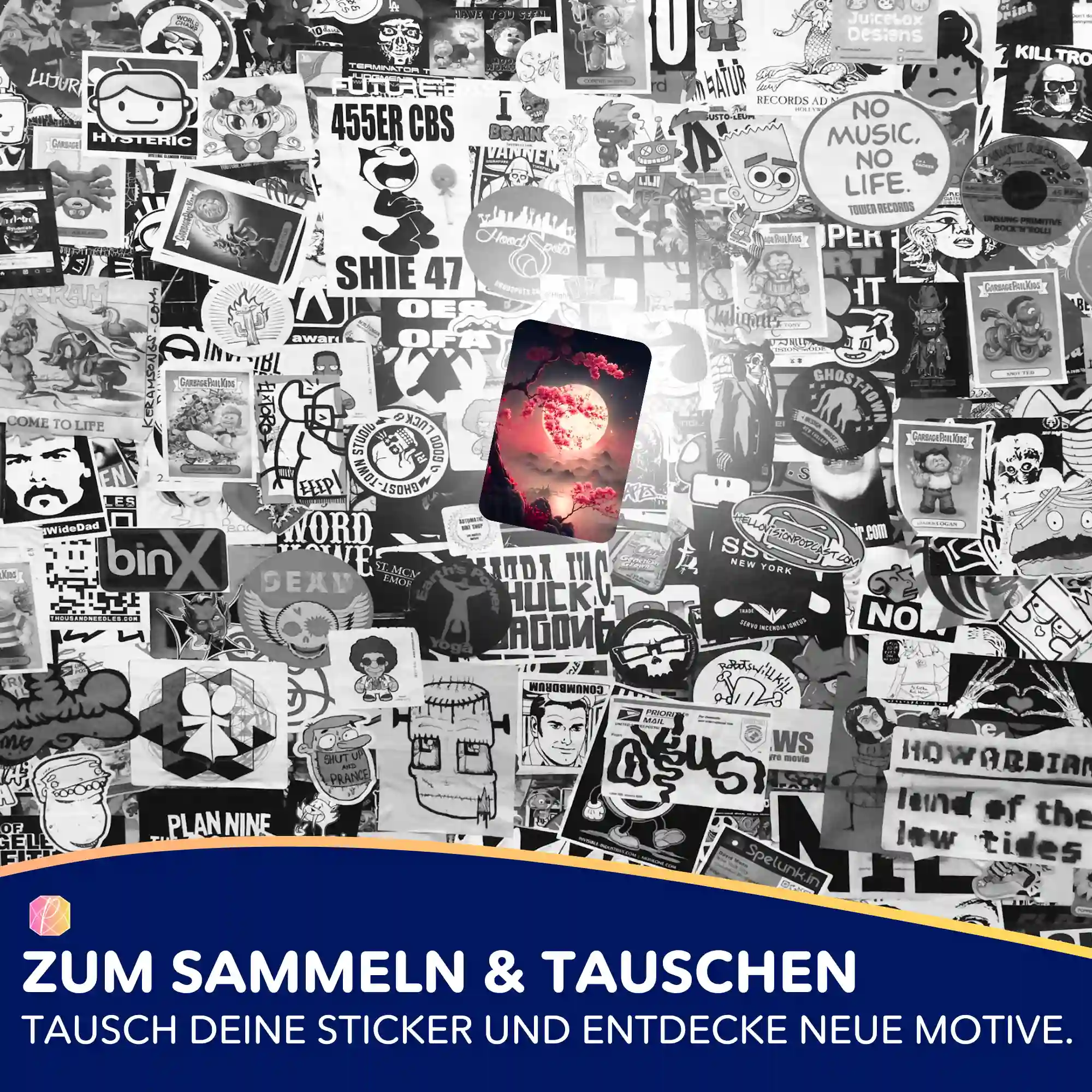 Aufkleber 5er-Set - Kirschblüten im Mondschein - Image 5