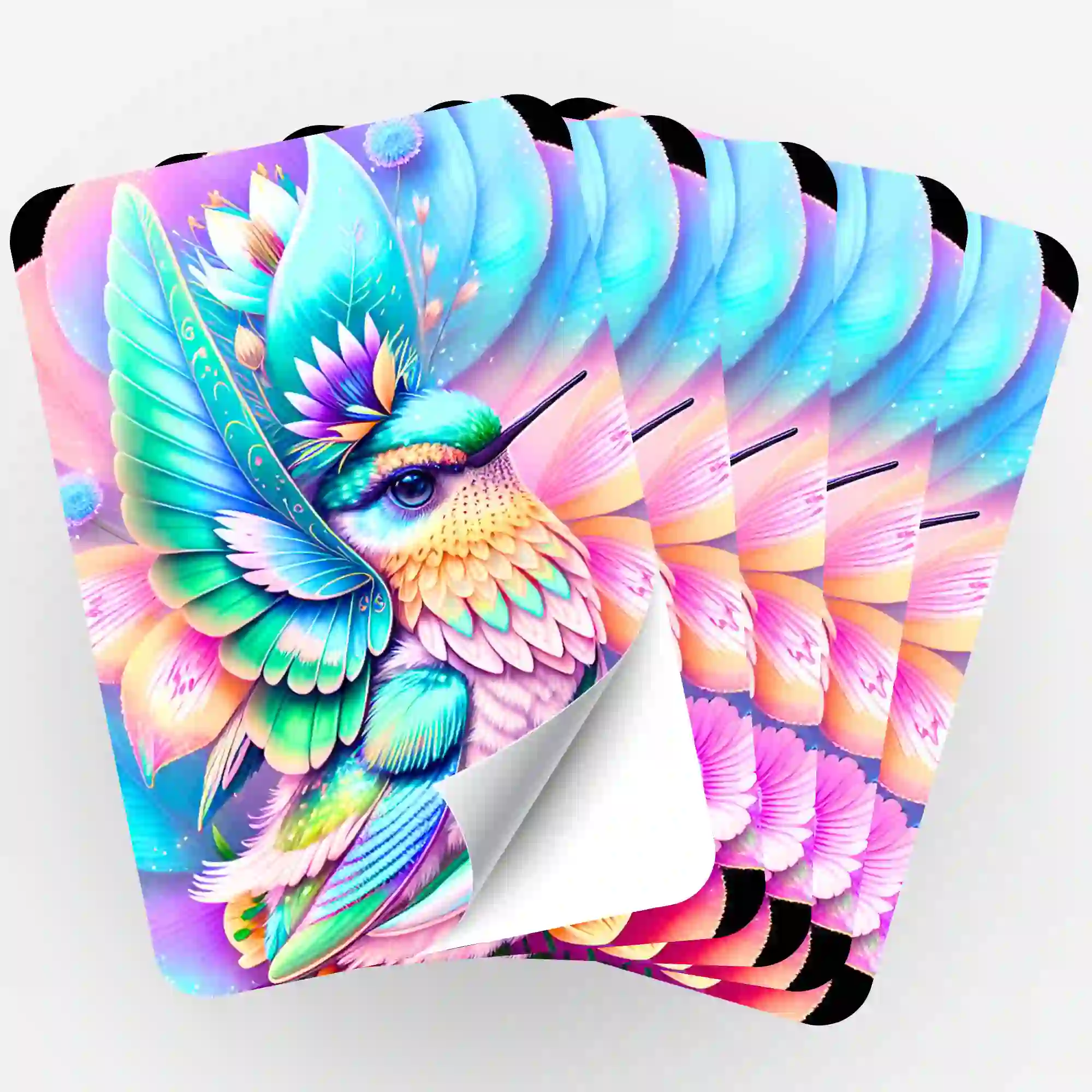 Aufkleber 5er-Set - Kolibri im Blütenkelch