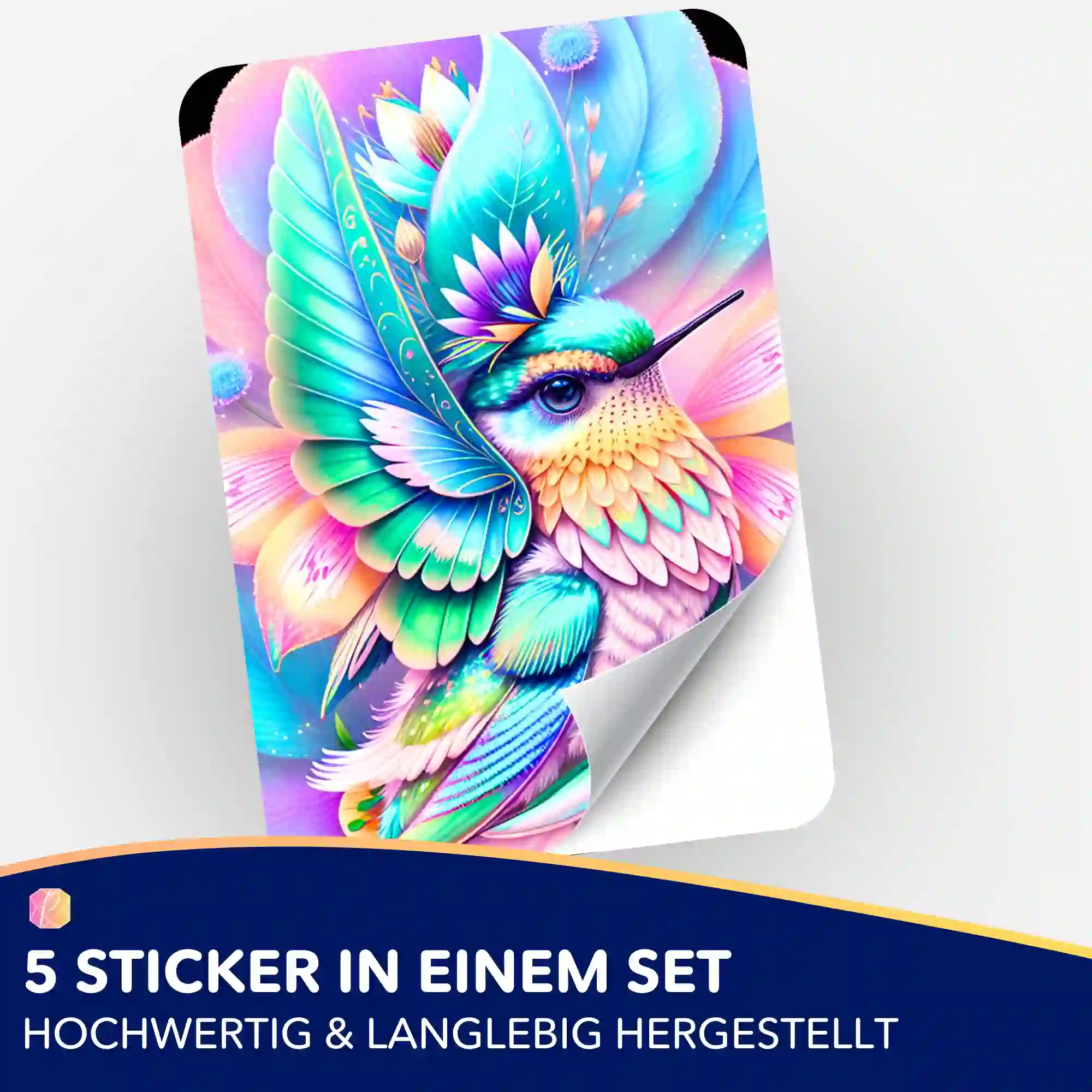 Aufkleber 5er-Set - Kolibri im Blütenkelch - Image 2