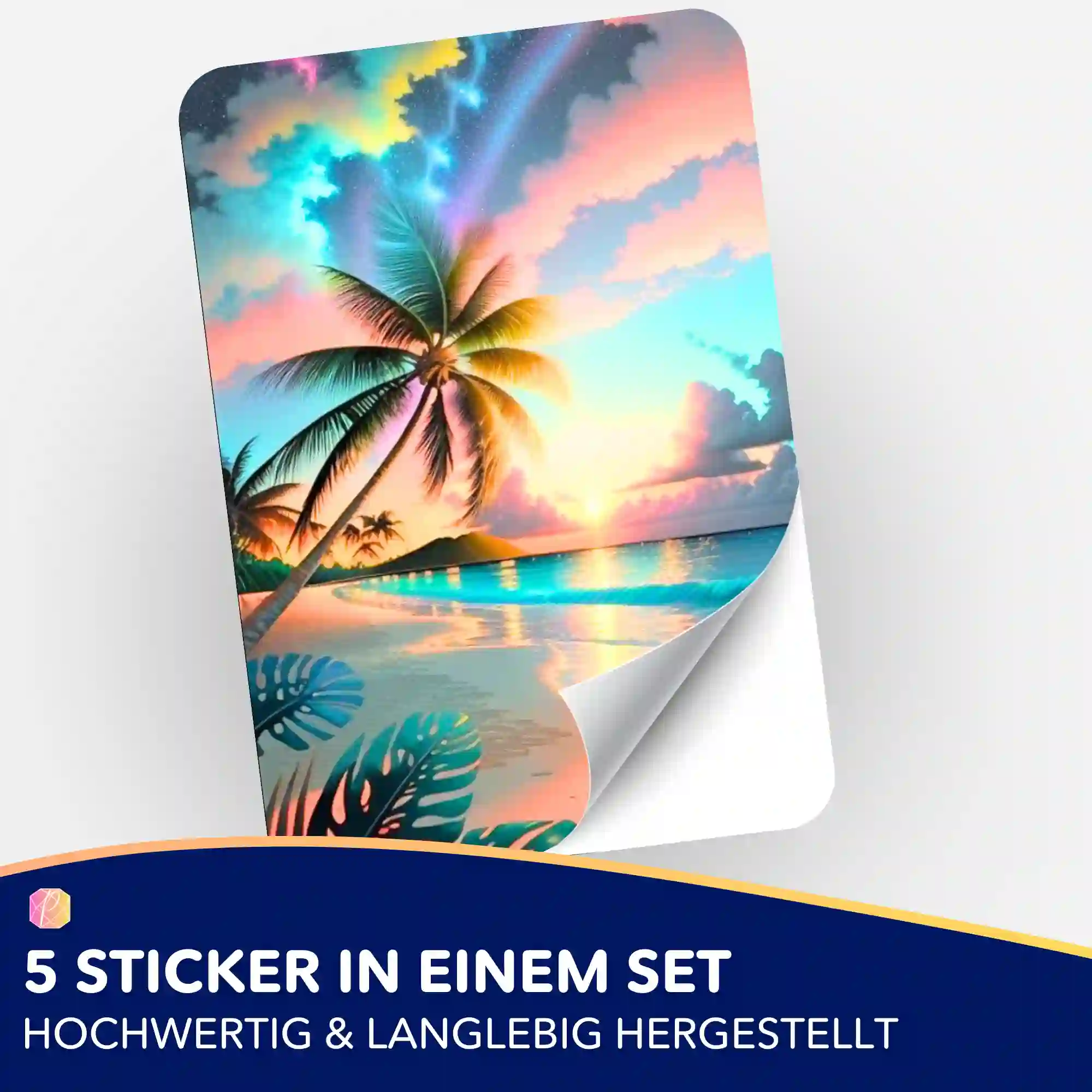 Aufkleber 5er-Set - Palme im bunten Abendhimmel - Image 2