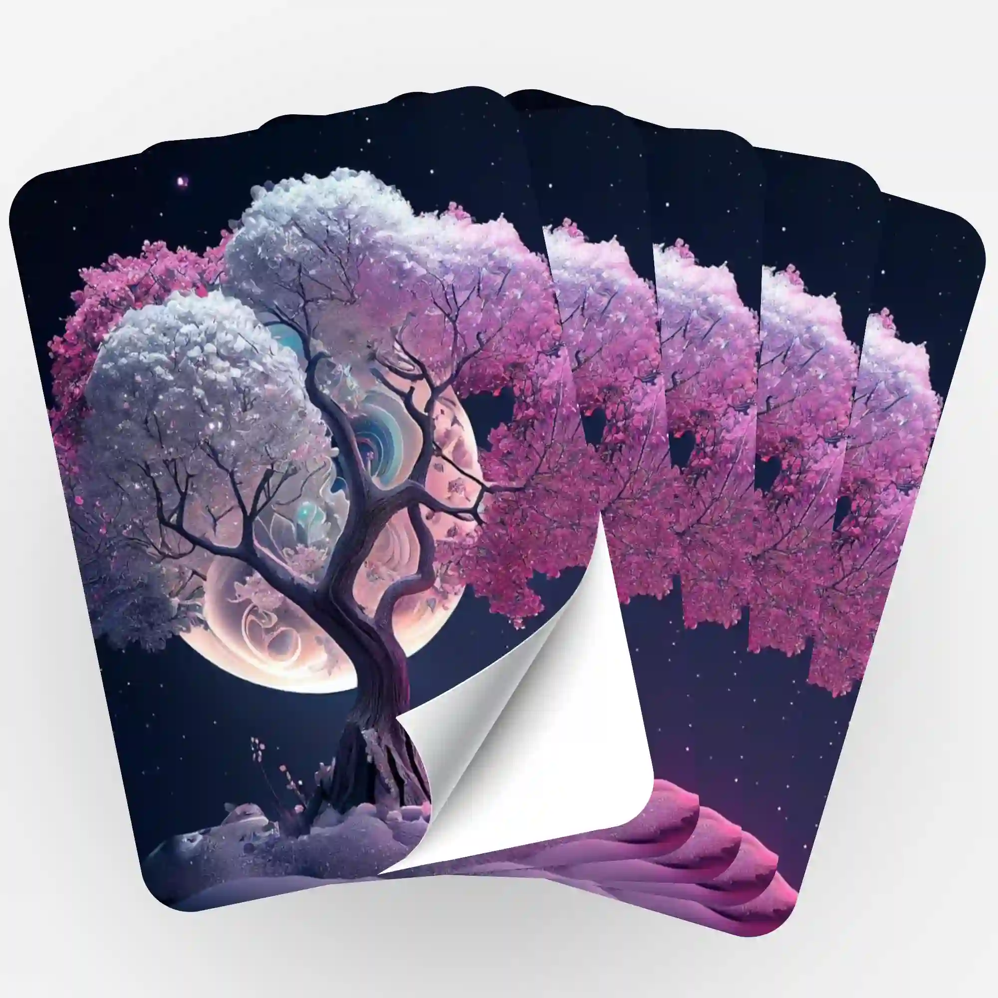 Aufkleber 5er-Set - Pink Tree at Night