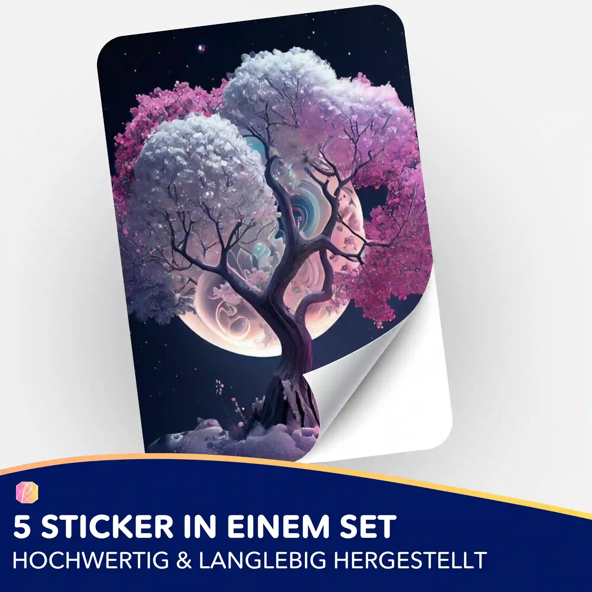 Aufkleber 5er-Set - Pink Tree at Night - Image 2