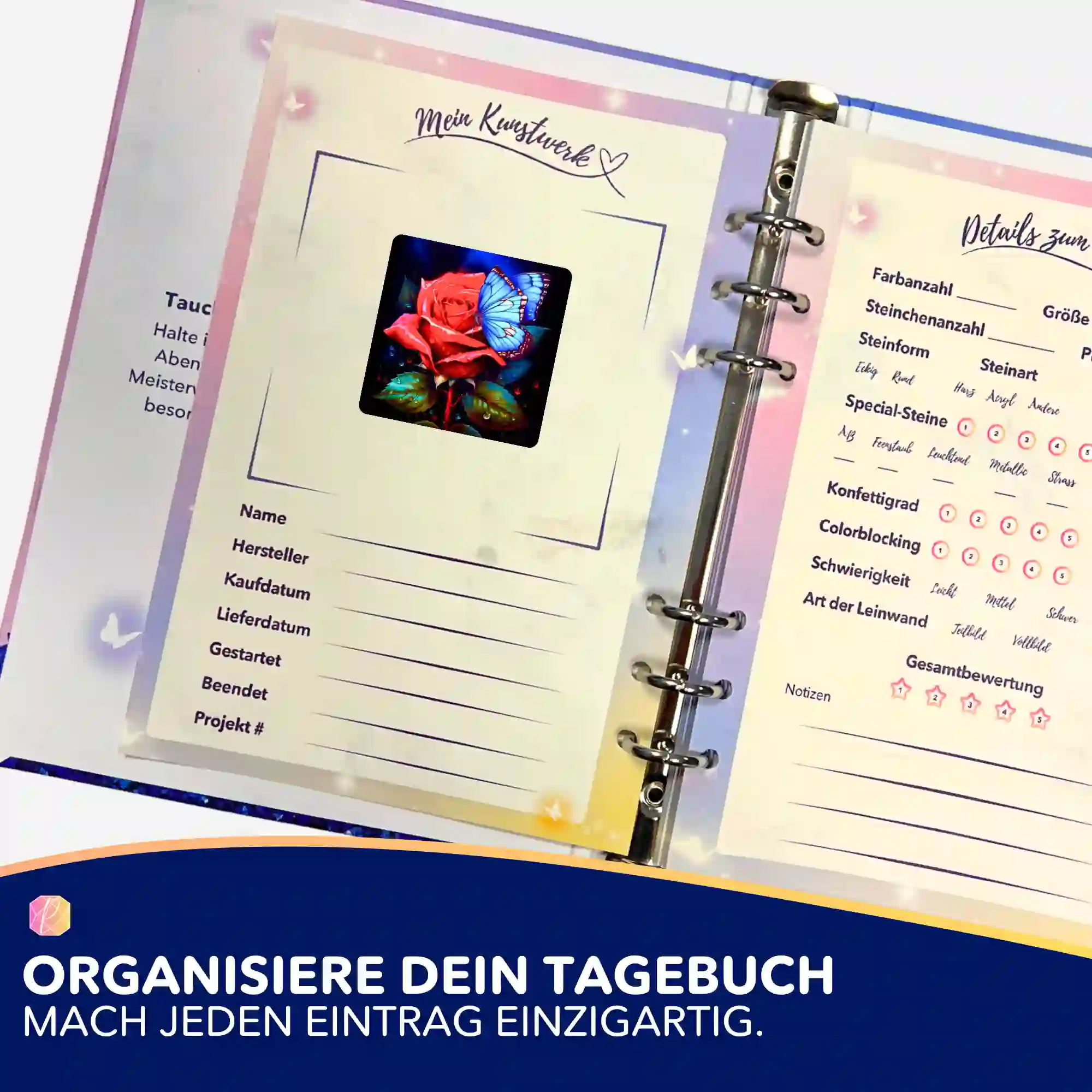Aufkleber 5er-Set - Rote Rose trifft blauen Schmetterling - Image 3