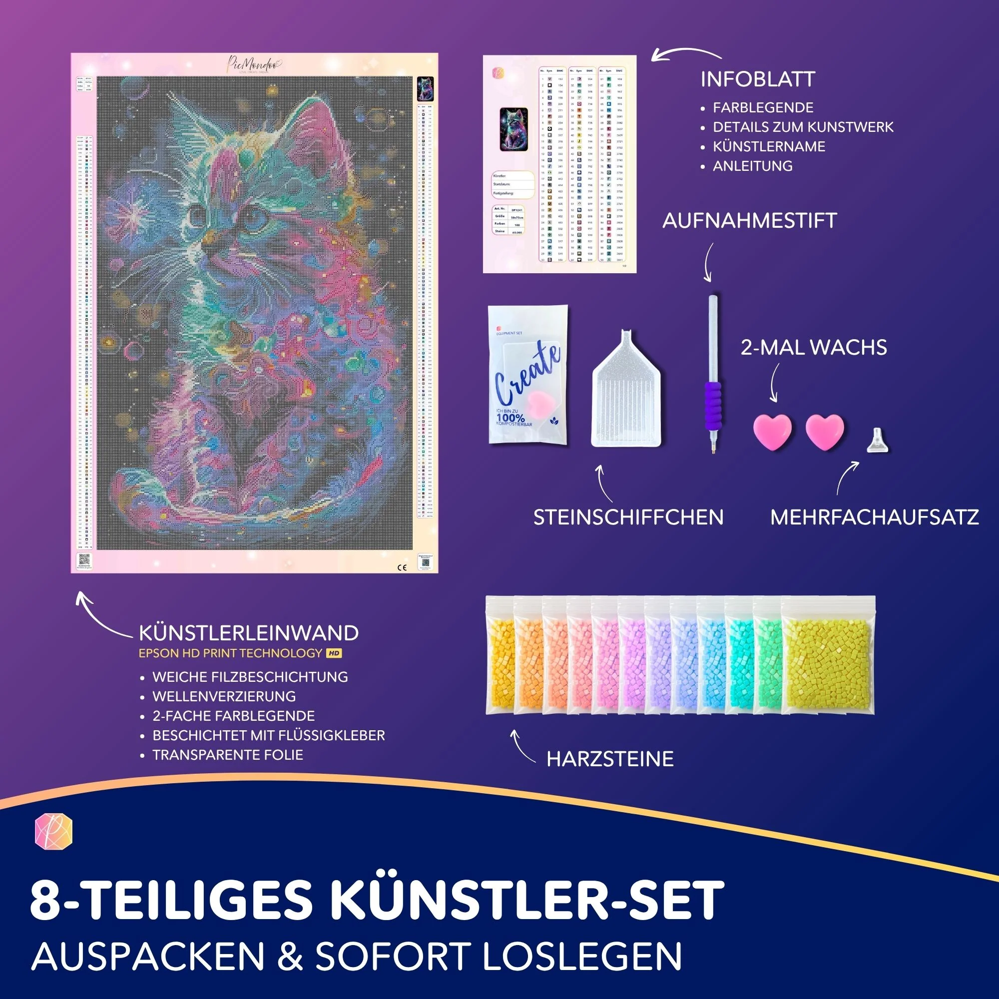 Diamond Painting 100 Farben Special - Kätzchen Kunterbunt - Image 3