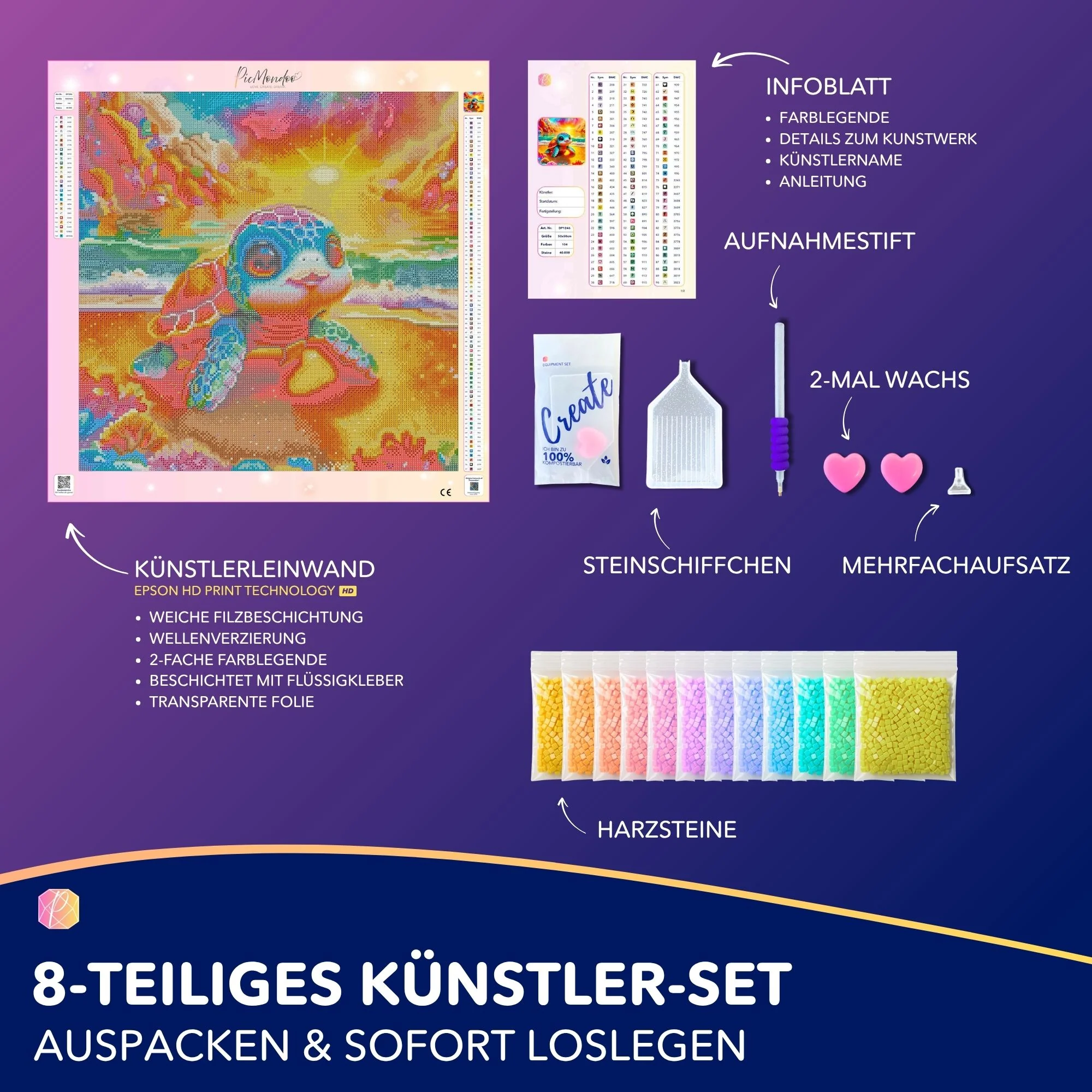 Diamond Painting 100 Farben Special - Schildkröte am Funkelstrand - Image 4