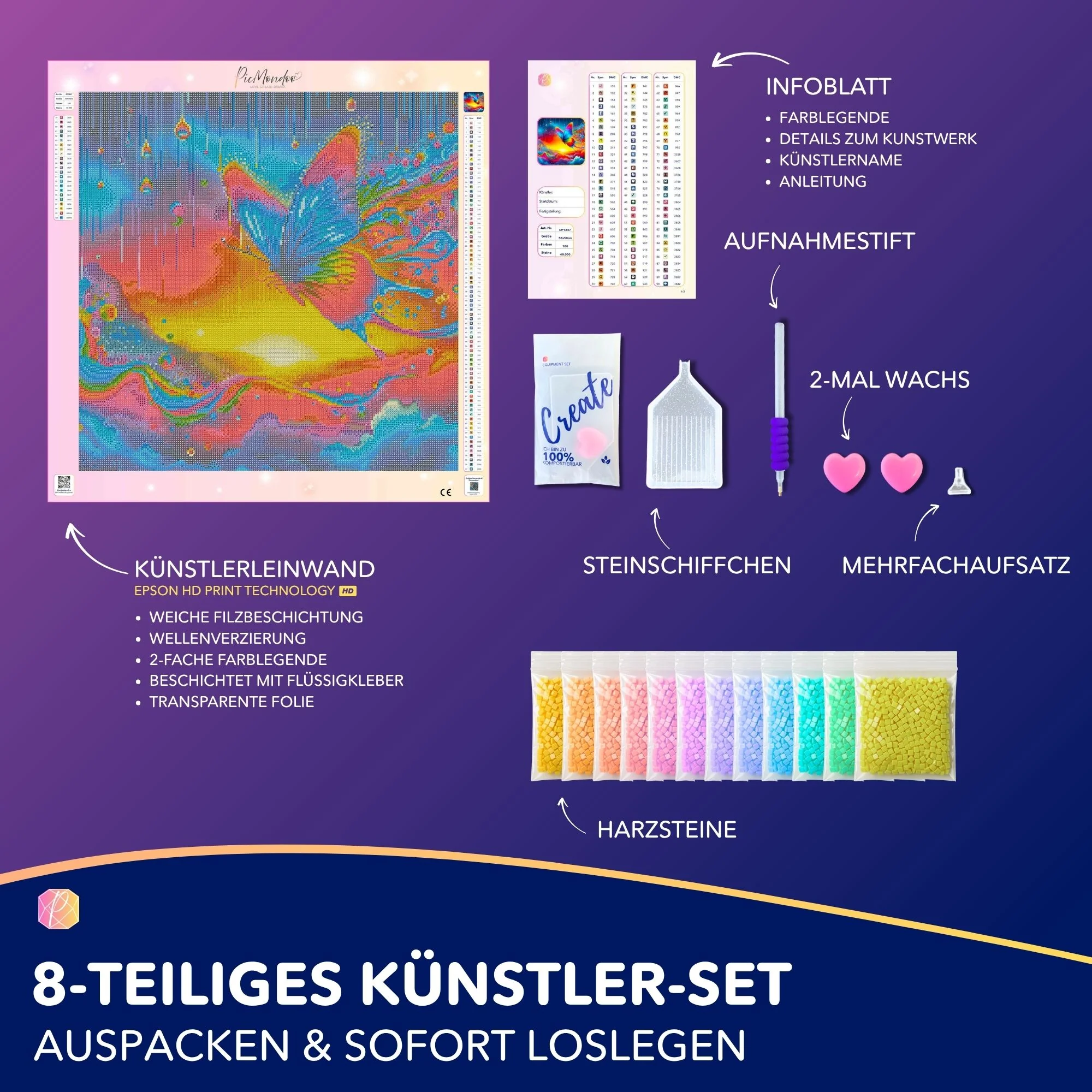 Diamond Painting 100 Farben Special - Schmetterlinge im Regenbogenfluss - Image 4