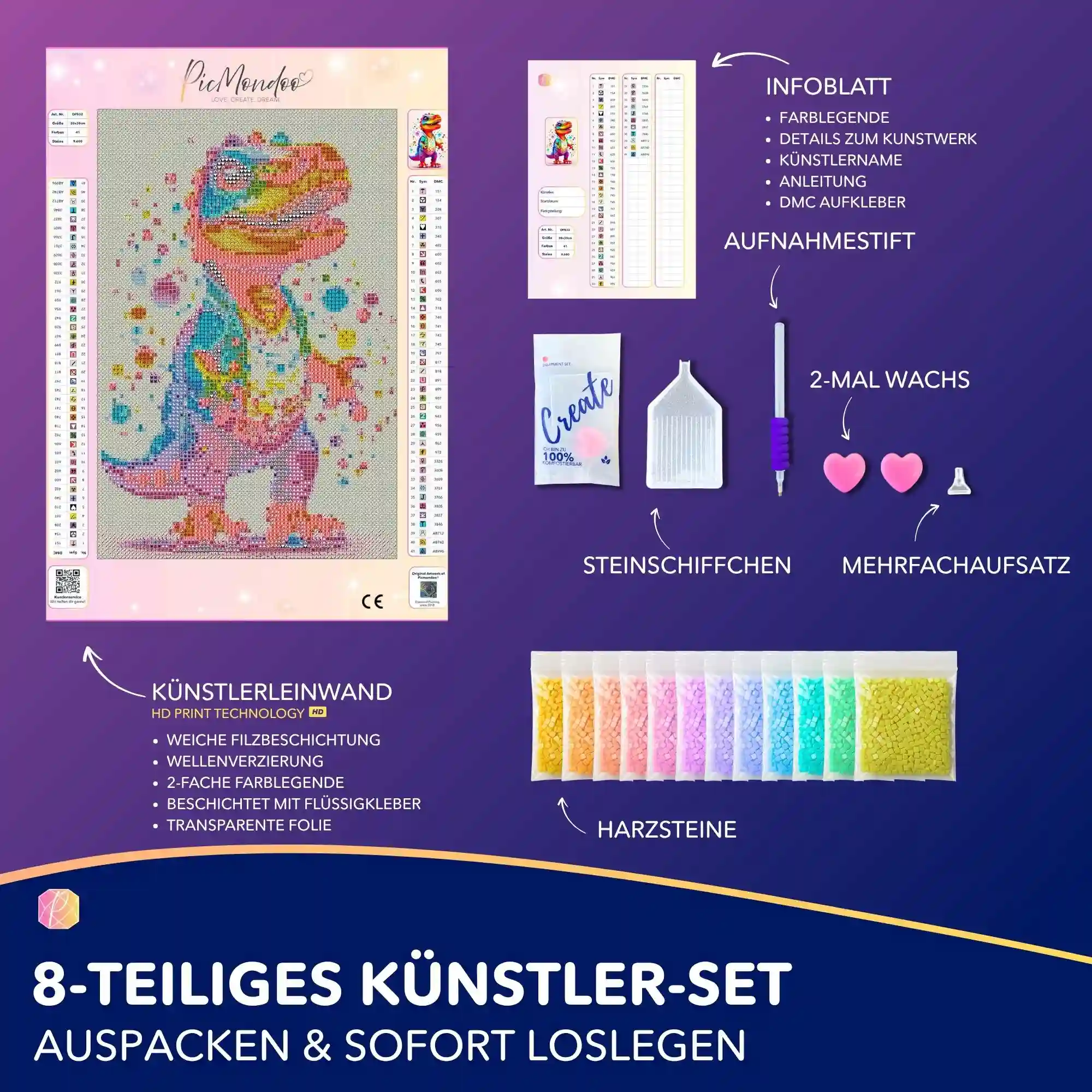 Diamond Painting Kids - Kunterbunter Dinosaurier - Image 4