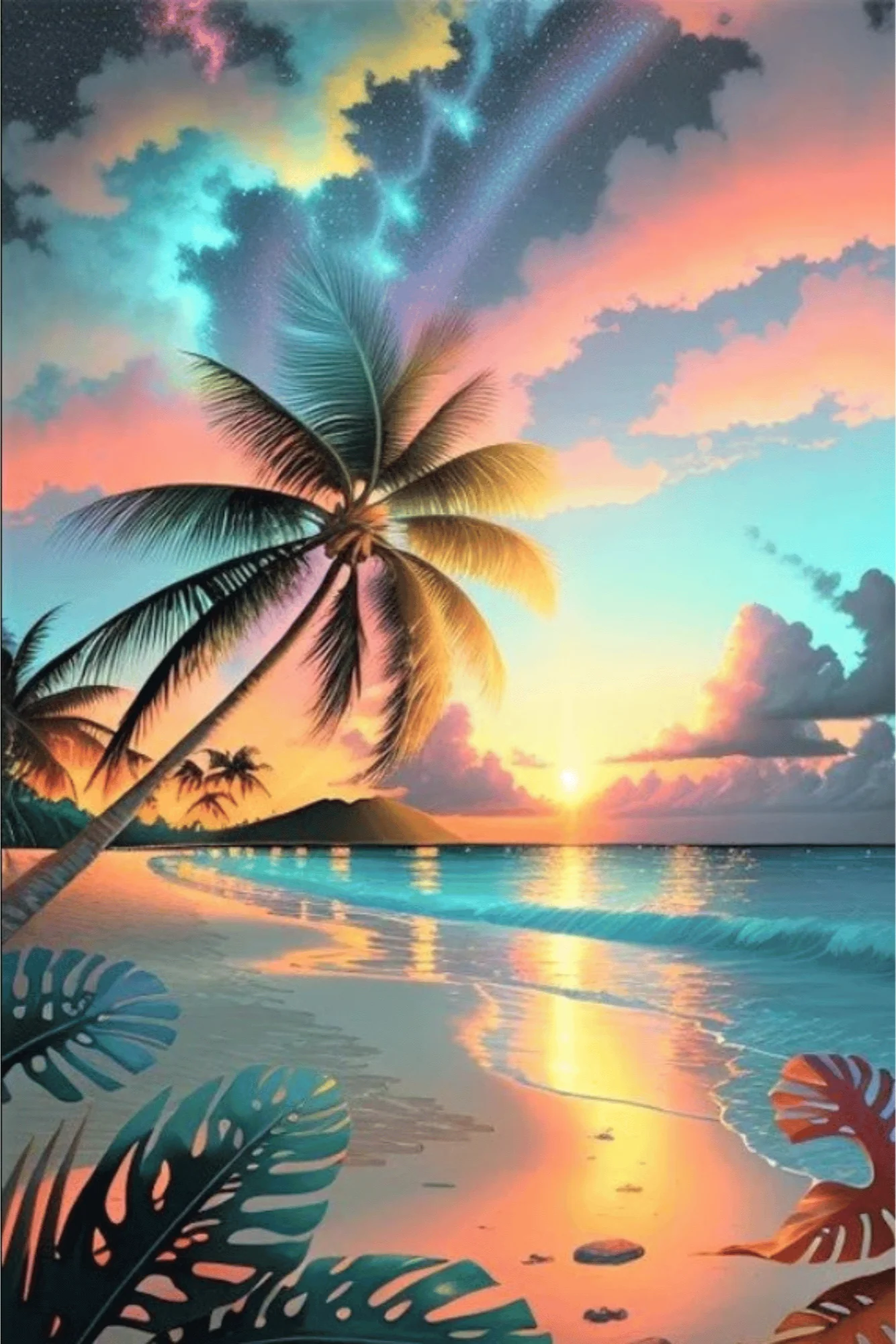 Diamond Painting - Palme im bunten Abendhimmel