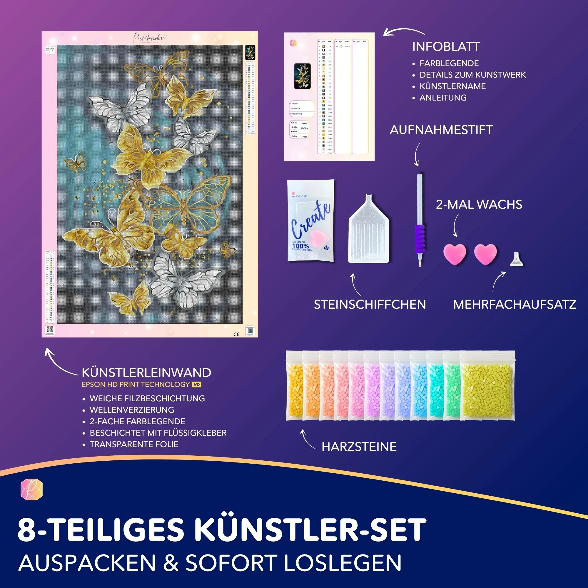 Diamond Painting Multi Special - Goldene Schmetterlinge - Image 4