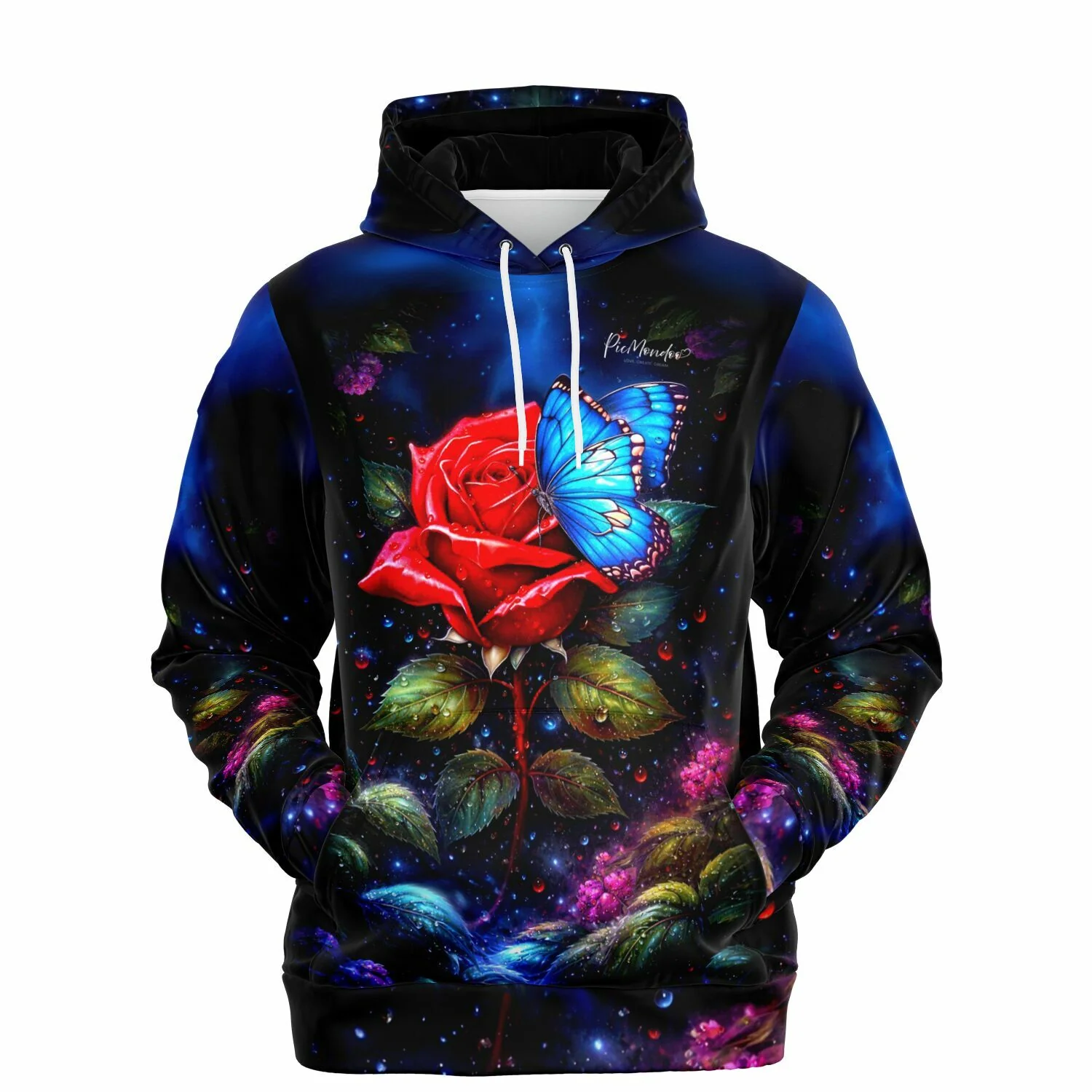 Dreamer Hoodie - Rote Rose trifft blauen Schmetterling