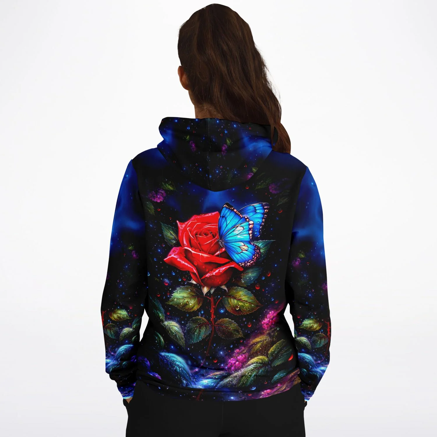 Dreamer Hoodie - Rote Rose trifft blauen Schmetterling - Image 3