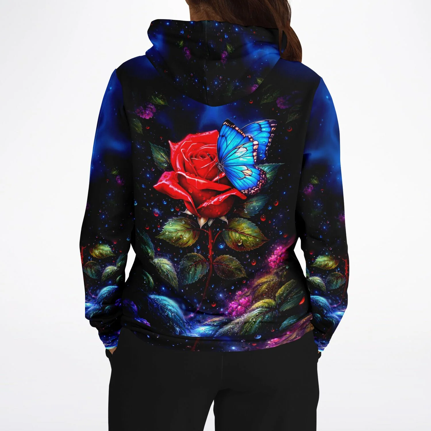 Dreamer Hoodie - Rote Rose trifft blauen Schmetterling - Image 4