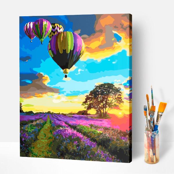 Malen nach Zahlen Set - Heißluftballon über Lavendel
