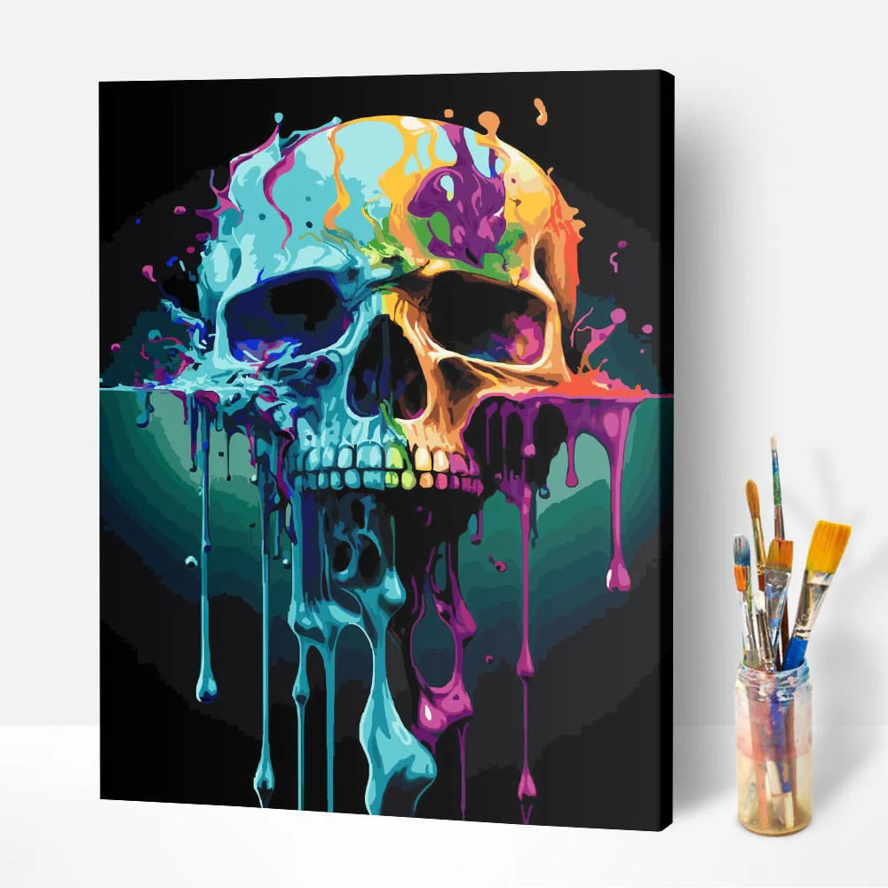 Malen nach Zahlen Set - Skull watercolor