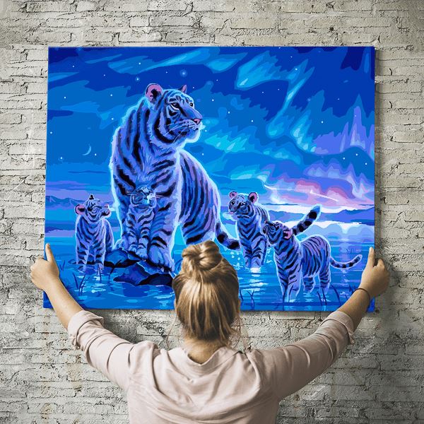 Malen nach Zahlen Set - Tigerfamilie im Polarlicht - Image 8