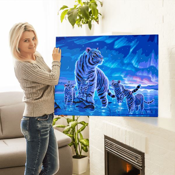 Malen nach Zahlen Set - Tigerfamilie im Polarlicht - Image 9