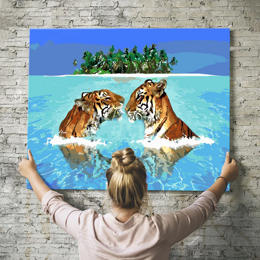Malen nach Zahlen Set - Tigers in paradise - Image 2