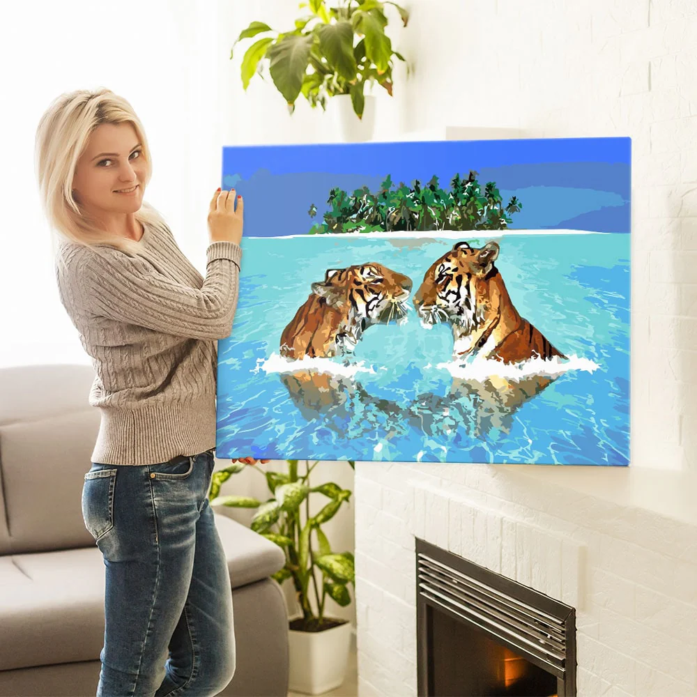 Malen nach Zahlen Set - Tigers in paradise - Image 4